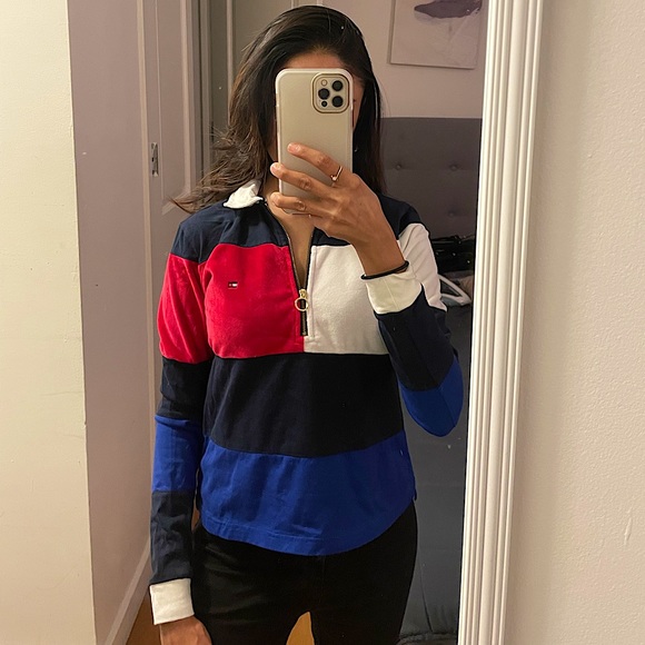 Tommy Hilfiger color block quarter zip/polo - Picture 1 of 4